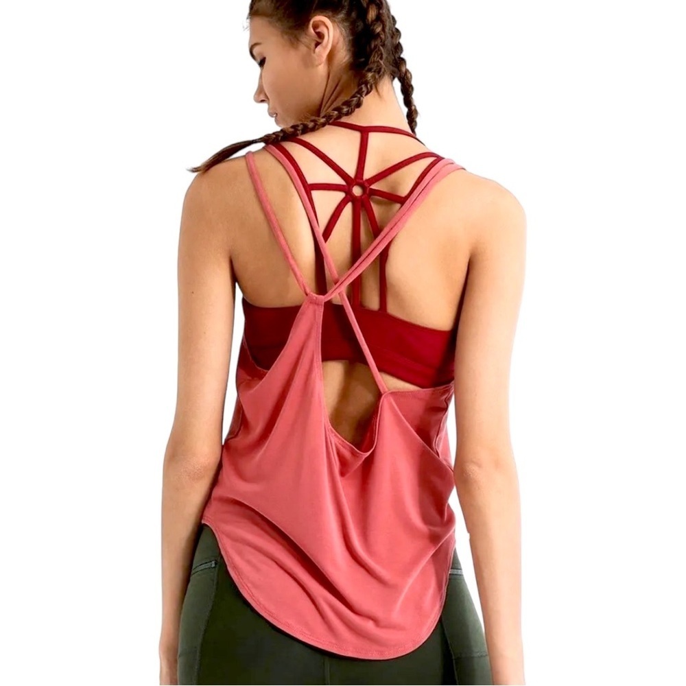 $68 Free People Shakti Strappy Workout Tank Large 10 12 Yoga Dance Run Aerobic